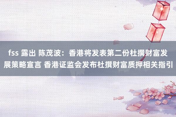 fss 露出 陈茂波：香港将发表第二份杜撰财富发展策略宣言 香港证监会发布杜撰财富质押相关指引